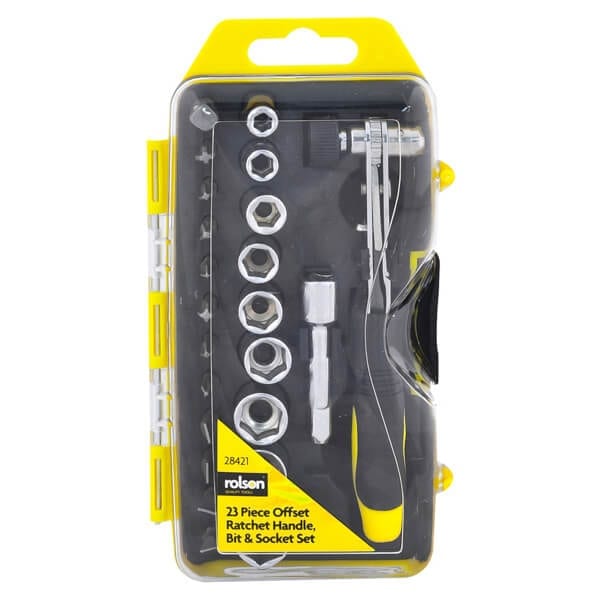 23pc Offset Ratchet Handle Bit Socket Set