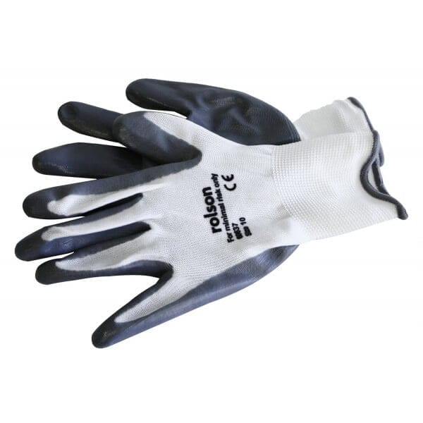 Rolson Nitrile Coated Work Gloves Medium 8 White/Grey Ventilated Garden Work 