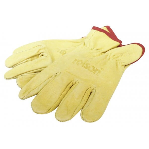 Rolson 60665 Leather Pruning Gloves Elasticated Cuff Hard Wearing Hide Gloves 