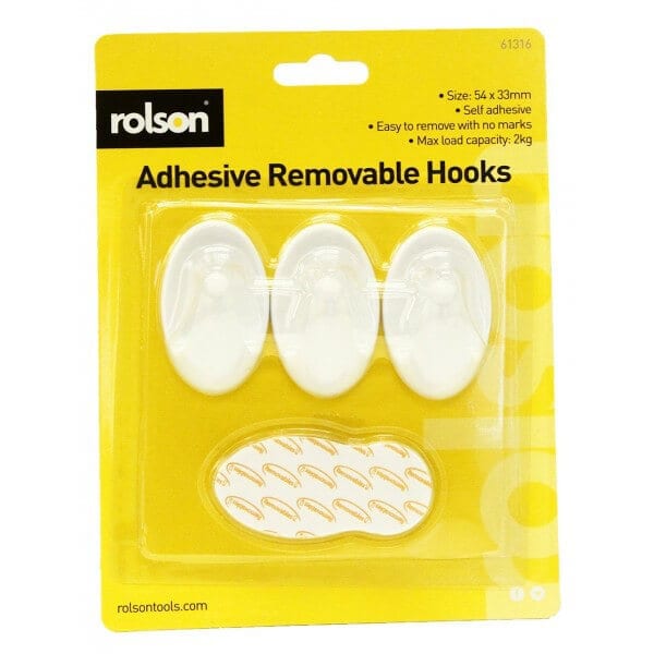 Rolson Removable Transparent Adhesive Hooks Home DIY Handy Tools 3pc