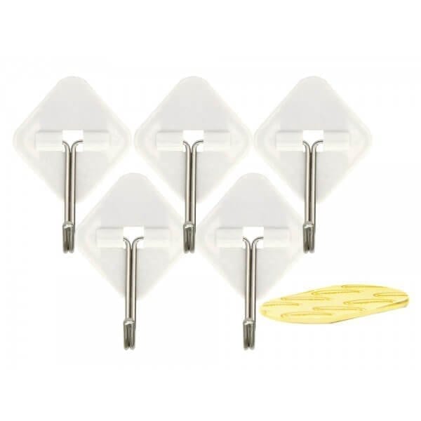 5pc Removable Adhesive Metal Hooks White 35x31mm