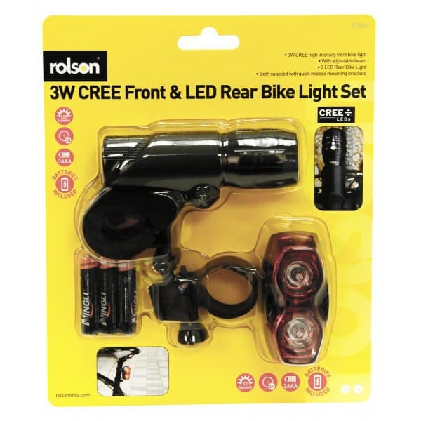 Rolson Cree Front & Rear Bike Light Set 3w Cree Front 2 led Rear Bicycle Lights 