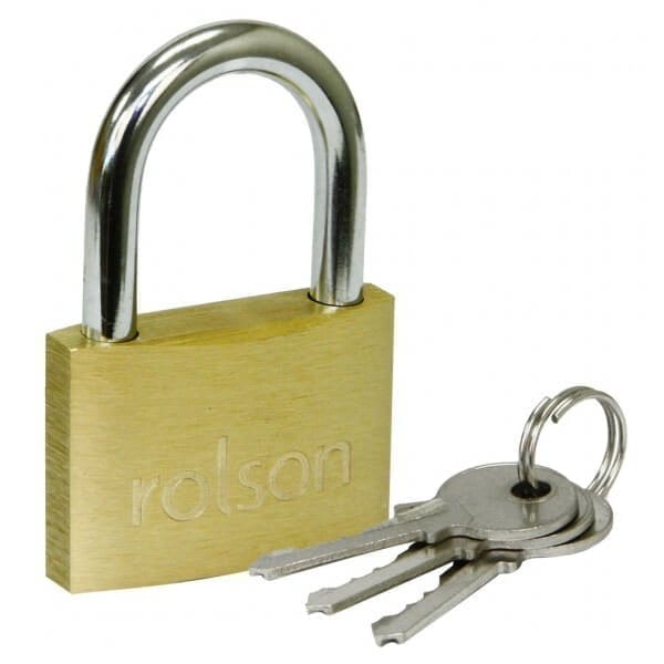 Rolson Steel Padlock 50mm Black Steel Body Brass Cylinder 75 x 51mm Safety Lock 
