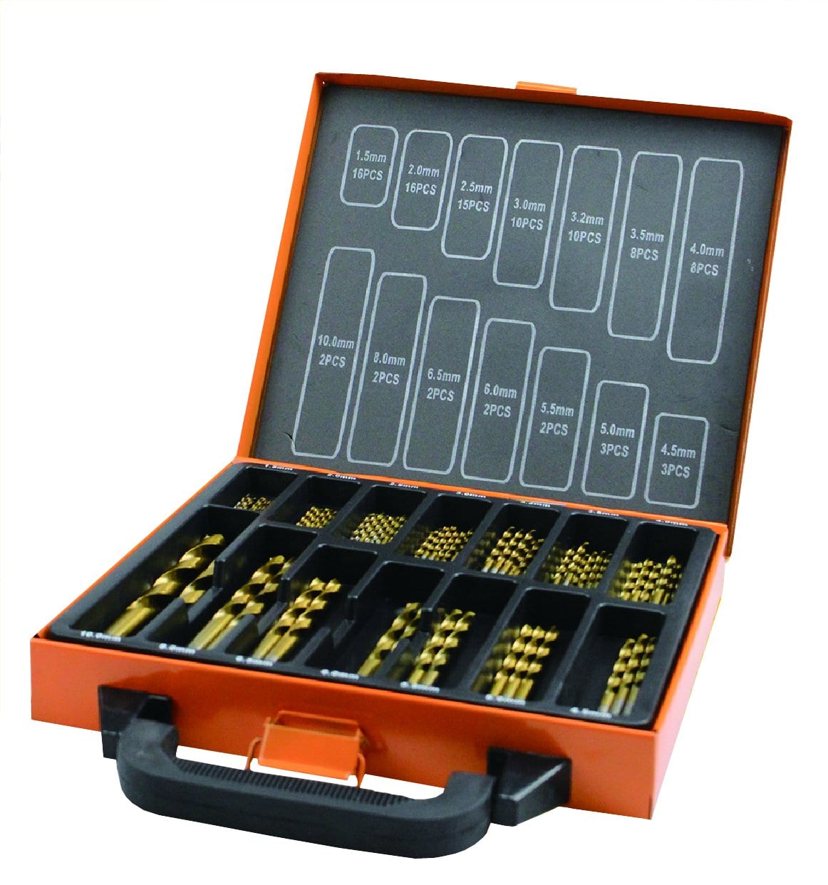 15 pieces - 14 roll forged TiN coated HSS metal drill bits, Ø 1.5