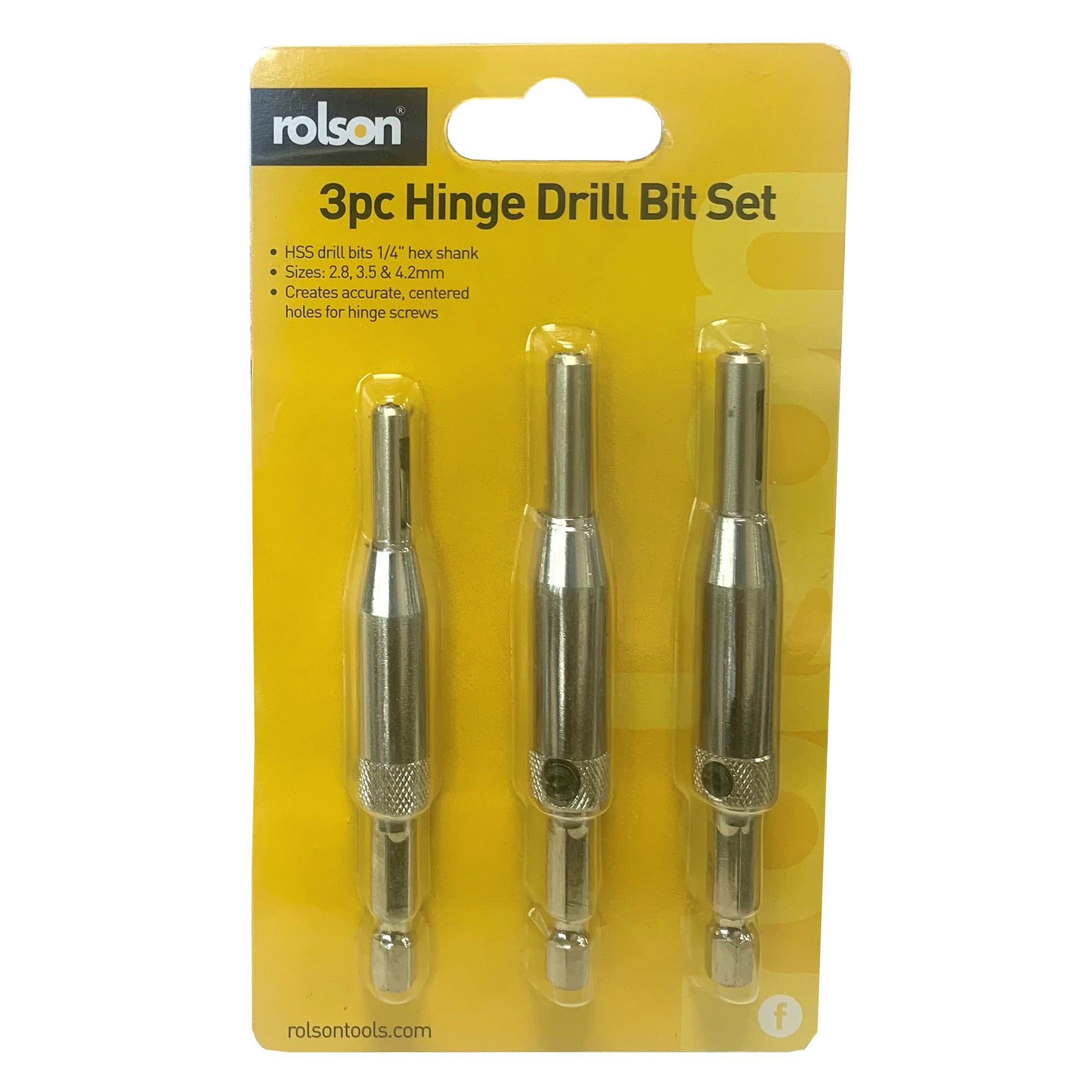 Self centering 3pce drill bit set (48576) - ideal for hinges - Rolson Tools