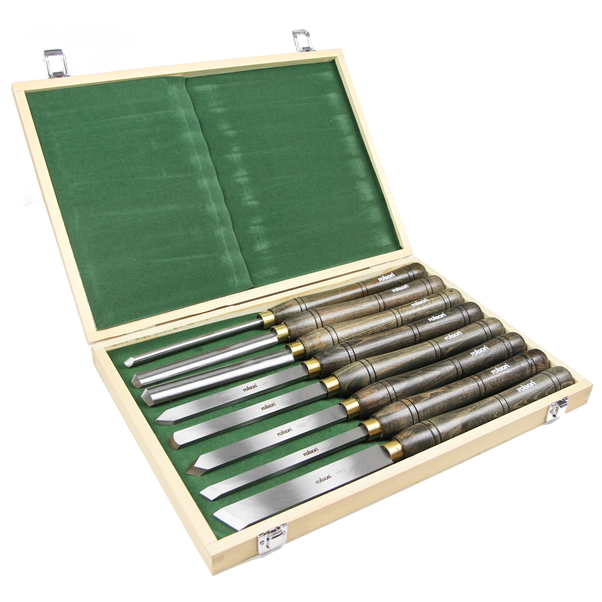 8pc Wood Chisel Set With 2 Sharpening Stone Walnut Handles and wooden Case